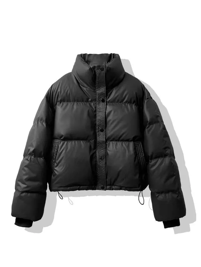 Wash free PU Leather Cotton padded Women's Short Thickened Small Cotton Coat Jacket Black - Shop at LoveMi