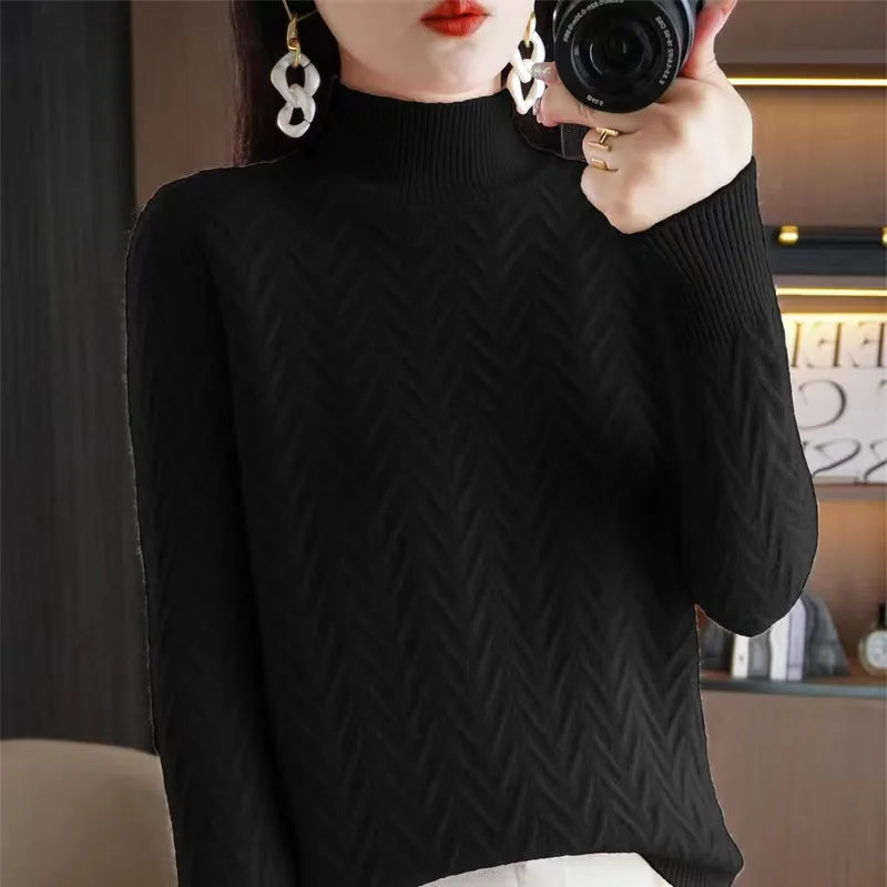 Mock Neck Sweater Women's Thick Loose All matching Black - Shop at LoveMi