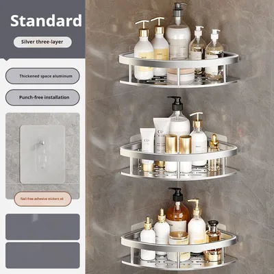 Toilet Corner Punch free Space Aluminum Shelf Silver Three Layers - Shop at LoveMi