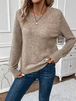 European And American Round Neck Long Sleeve Solid Color Sweater Bottoming Sweater - Khaki