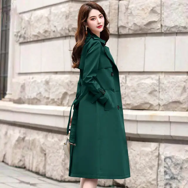 Silky Draping Effect Women's Clothing Overknee Coat Dark Green With Lining - Shop at LoveMi