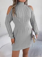 Twist Lantern Sleeve Package Hip Sweater Dress - Gray