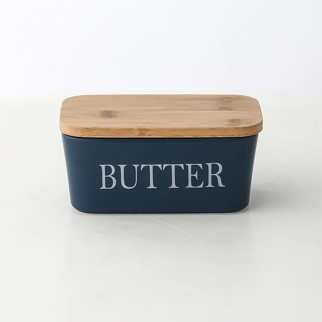 Butter Box Sealed Can Butter Bamboo Cover Cheese With Knife Blue Letters Flat Lid - Shop at LoveMi