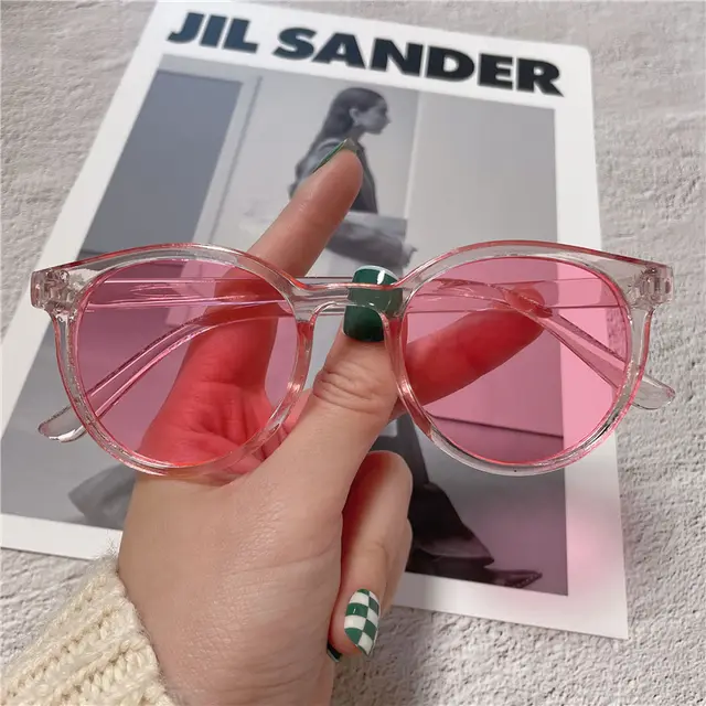 Candy Color Sunglasses Good looking Fashion Round Frame Pink Lens - Shop at LoveMi