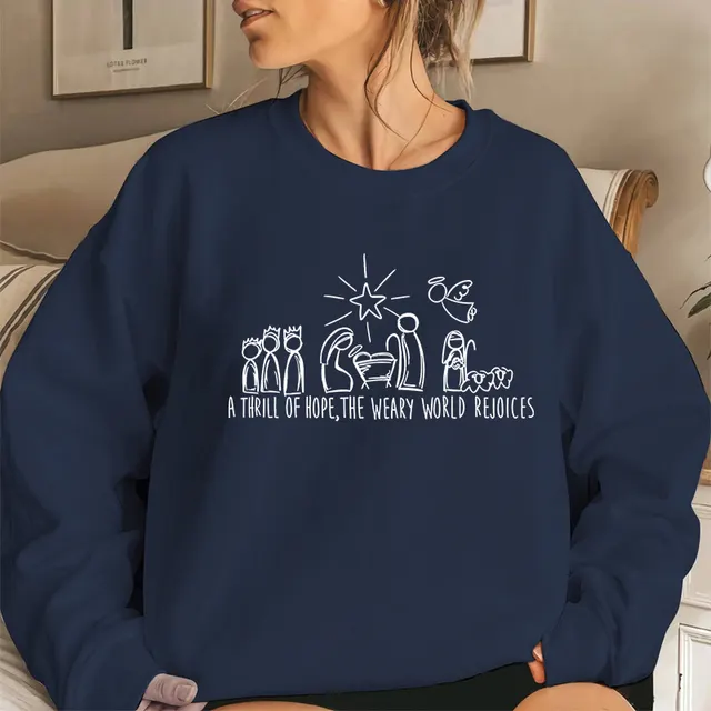 Christian Christmas Sweatshirt Nativity Scene Sweater Navy Blue - Shop at LoveMi