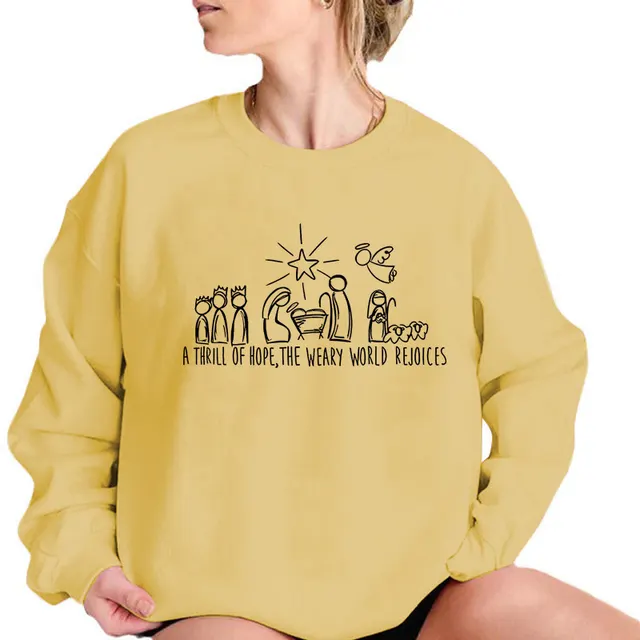 Christian Christmas Sweatshirt Nativity Scene Sweater Yellow - Shop at LoveMi