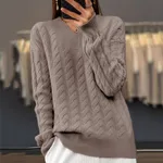 Women's V-neck Sweater Pullover Sweater - Raw Velvet Camel
