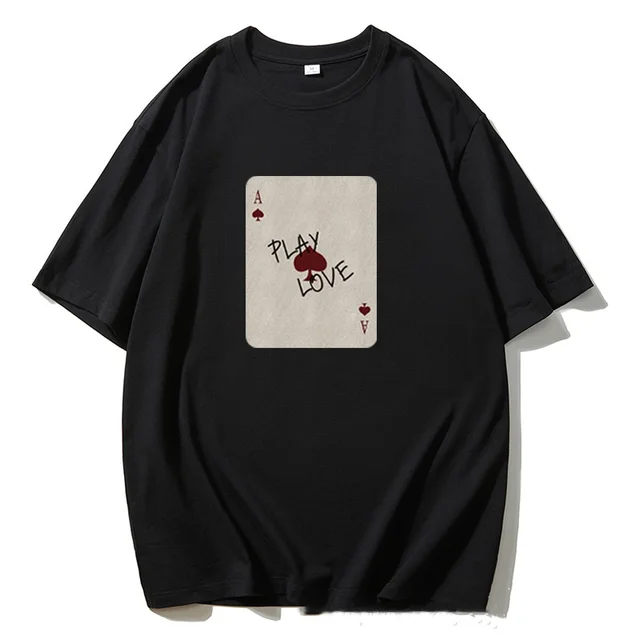 Cotton Short sleeved Shirt Printed Round Neck T shirt Black - Shop at LoveMi