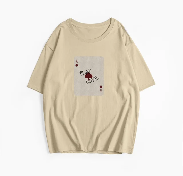 Cotton Short sleeved Shirt Printed Round Neck T shirt Khaki - Shop at LoveMi