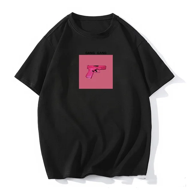 Printed T shirt Women's Loose Round Neck Cotton Short Sleeve Top Black - Shop at LoveMi
