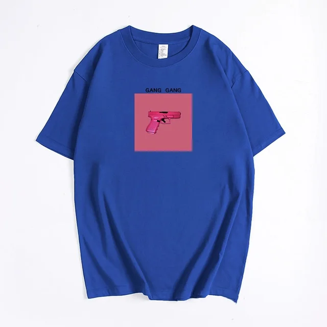 Printed T shirt Women's Loose Round Neck Cotton Short Sleeve Top Blue - Shop at LoveMi
