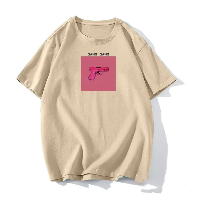 Printed T shirt Women's Loose Round Neck Cotton Short Sleeve Top Khaki - Shop at LoveMi