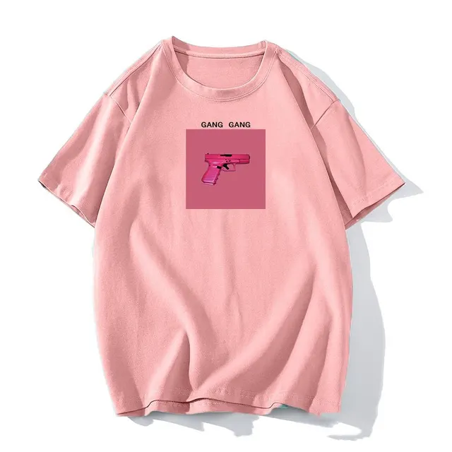 Printed T shirt Women's Loose Round Neck Cotton Short Sleeve Top Pink - Shop at LoveMi