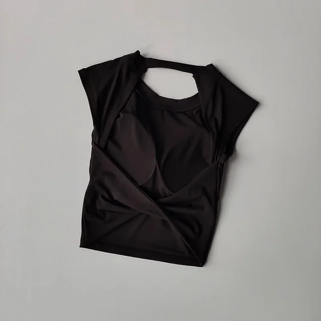 Short Sports T shirt Waist Slimming Fitness Sports Vest Black - Shop at LoveMi