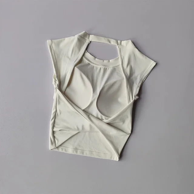 Short Sports T shirt Waist Slimming Fitness Sports Vest Ivory White - Shop at LoveMi