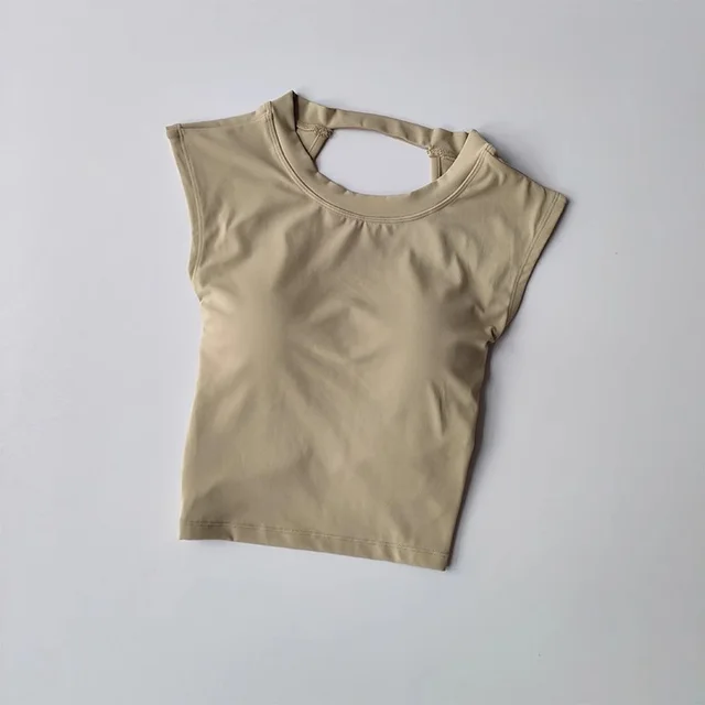 Short Sports T shirt Waist Slimming Fitness Sports Vest Khaki - Shop at LoveMi
