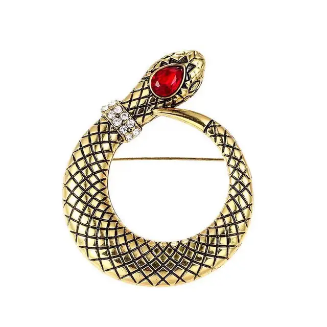 Retro Exaggerated Alloy Electroplated Gold Snake Brooch Antique Red Eyes - Shop at LoveMi