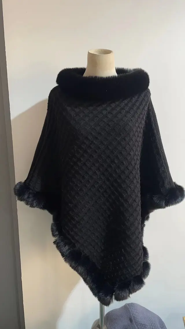 Rex Rabbit Fur Collar Shawl Cape Luxury Fur Cape Wraps Shawl Autumn Winter Fashion Graceful Cloak Outerwear Women Party Wedding Dress Black - Shop at LoveMi