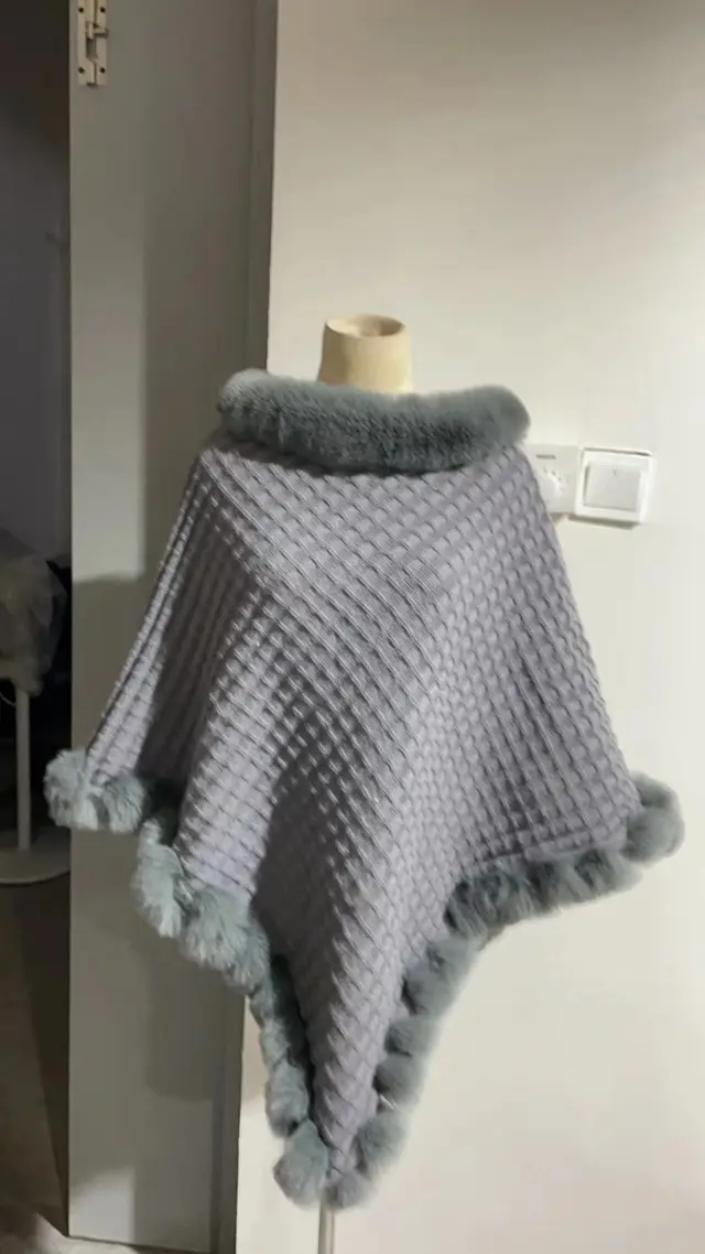 Rex Rabbit Fur Collar Shawl Cape Luxury Fur Cape Wraps Shawl Autumn Winter Fashion Graceful Cloak Outerwear Women Party Wedding Dress Gray - Shop at LoveMi