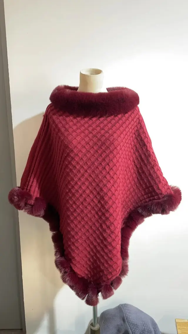 Rex Rabbit Fur Collar Shawl Cape Luxury Fur Cape Wraps Shawl Autumn Winter Fashion Graceful Cloak Outerwear Women Party Wedding Dress Wine Red - Shop at LoveMi
