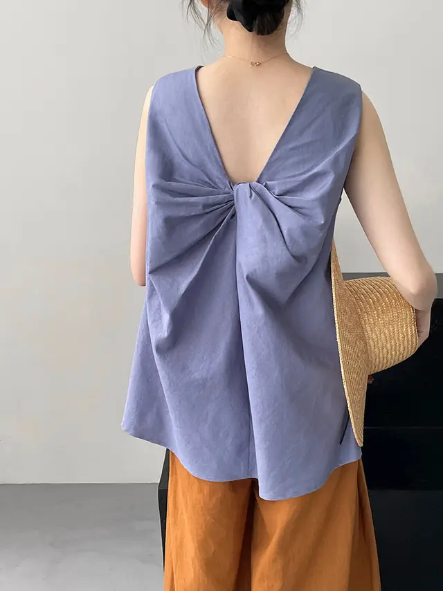 Sleeveless Shirt Loose Mid length Top Blue And Purple - Shop at LoveMi