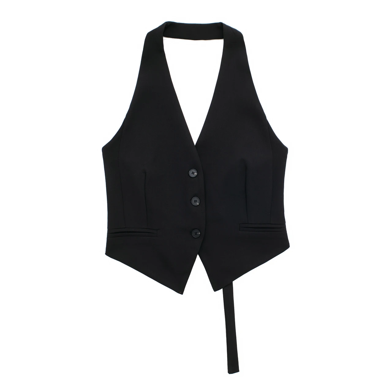 Women's Backless Hanging Collar Vest Jacket - Black