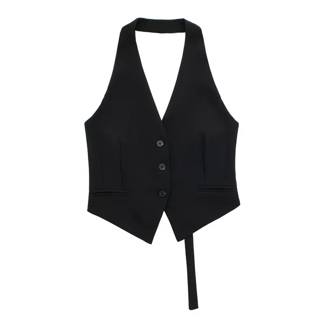Women's Backless Hanging Collar Vest Jacket Black - Shop at LoveMi
