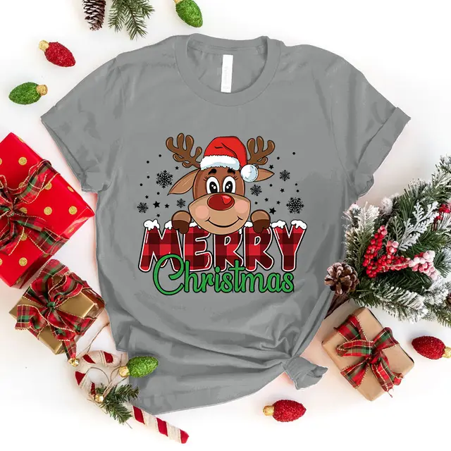 Cute Merry Christmas Printed T shirt Gray - Shop at LoveMi