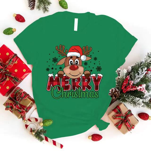Cute Merry Christmas Printed T shirt Green - Shop at LoveMi