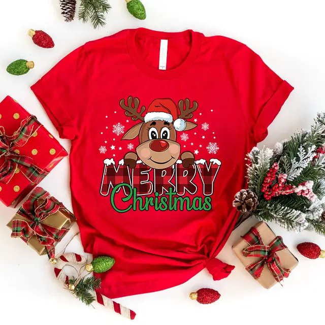 Cute Merry Christmas Printed T shirt Red - Shop at LoveMi