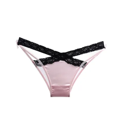 High Fork Hot Girl Pure Lace Satin Briefs Pink With Black Edge - Shop at LoveMi