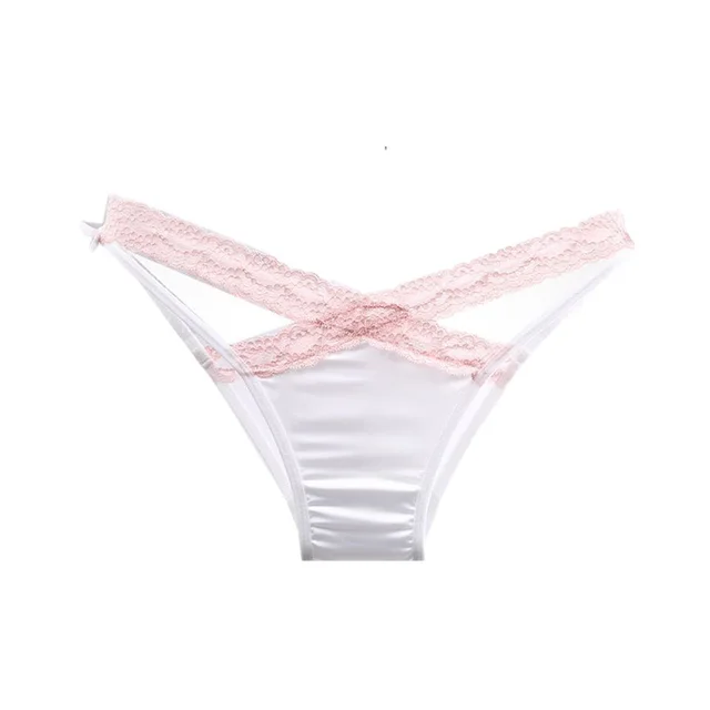 High Fork Hot Girl Pure Lace Satin Briefs White And Pink Edge - Shop at LoveMi