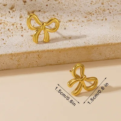 New Titanium Steel No Fading Hollow Bow Pendant Gold Stud Earrings - Shop at LoveMi