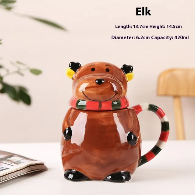Creative Christmas Gift Ceramic Water Cup Elk With Lid - Shop at LoveMi
