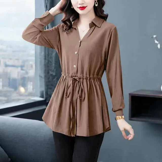 Middle aged And Elderly Women's Chiffon Shirt Khaki Long Sleeve - Shop at LoveMi
