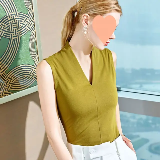 Inner Match Sleeveless T shirt Slim fitting Blouse Yellow - Shop at LoveMi