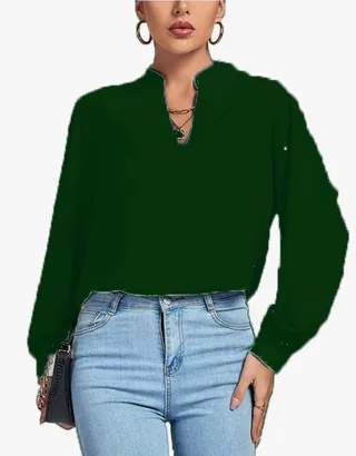 Women's Loose Shirt Shirt Top - Dark Green