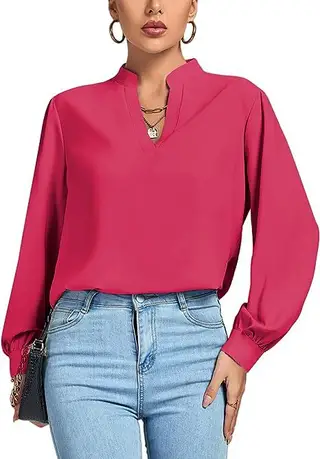 Women's Loose Shirt Shirt Top - Rose Red