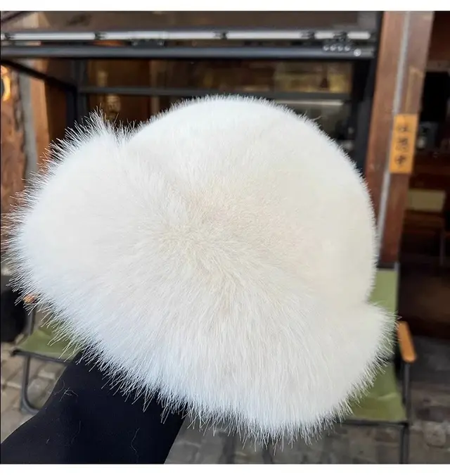 Mink like Hat Female All match Plush Bucket Hat Warm Ear Protection Fur Mongolian Cap White - Shop at LoveMi