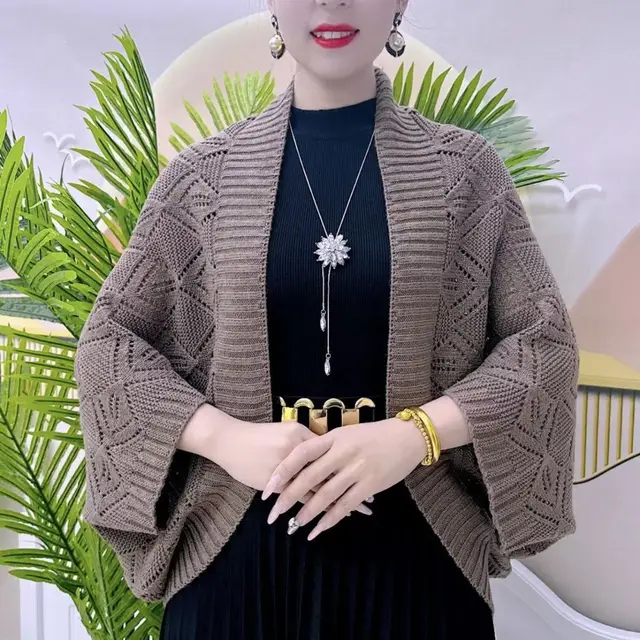 Autumn And Winter Knitting Elegant Cardigan Fashion All match Shawl Mocha - Shop at LoveMi