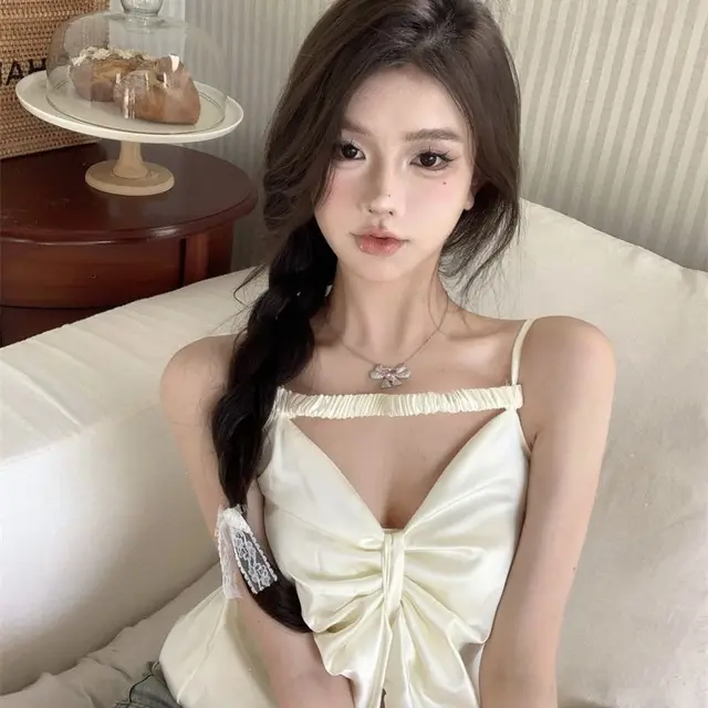 Sweet Spice Satin Bow Little Camisole Vest Apricot - Shop at LoveMi