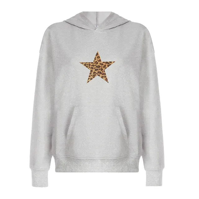 Five pointed Star Loose Hooded Sweater For Women Gray - Shop at LoveMi