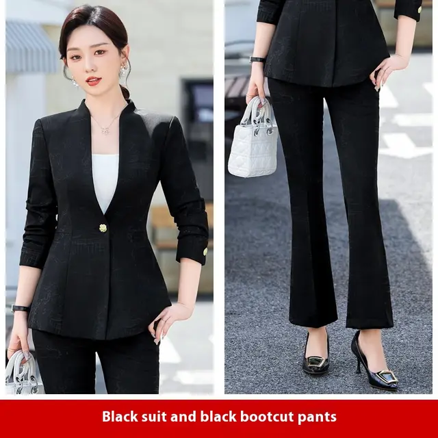 Female Autumn And Winter Long Sleeves Fashionable Suit Black Coat And Pants - Shop at LoveMi