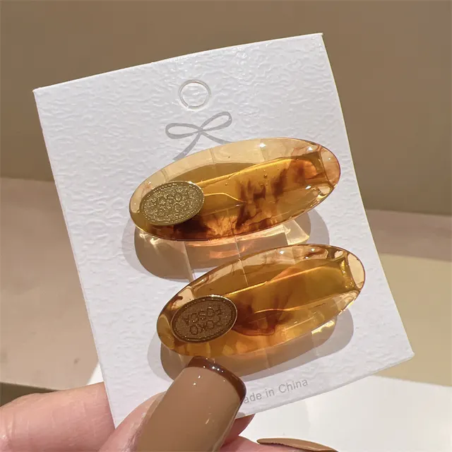 Oval Acetate Small Duckbill Clip Fashion Hairpin Yellow Amber A Pair - Shop at LoveMi