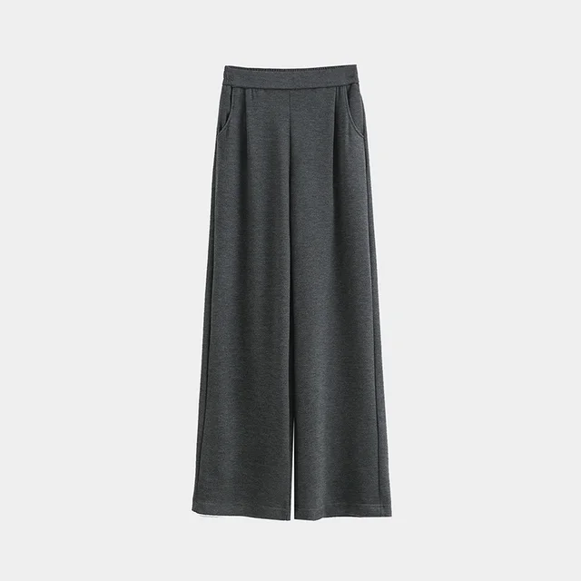 Casual Style High Waist Wide Leg Straight New Casual Pants For Women Dark Heather Gray - Shop at LoveMi