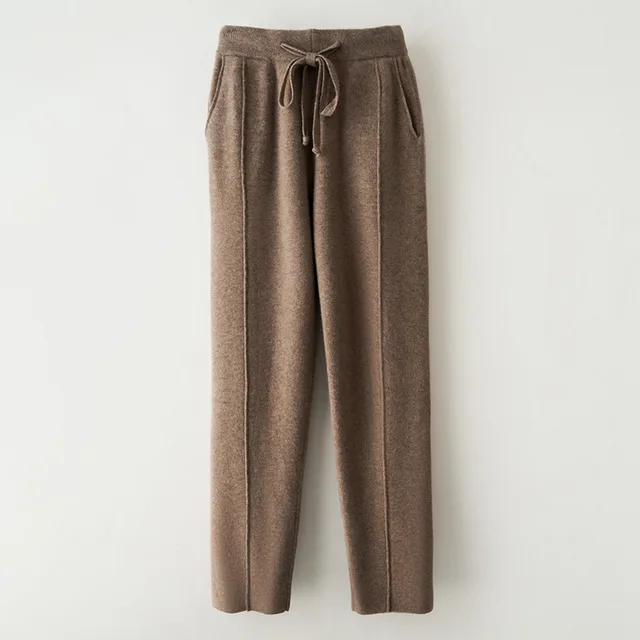 Autumn And Winter Pure Wool High Waist Thickened Curling Casual Straight leg Harem Pants Purple Cashmere - Shop at LoveMi
