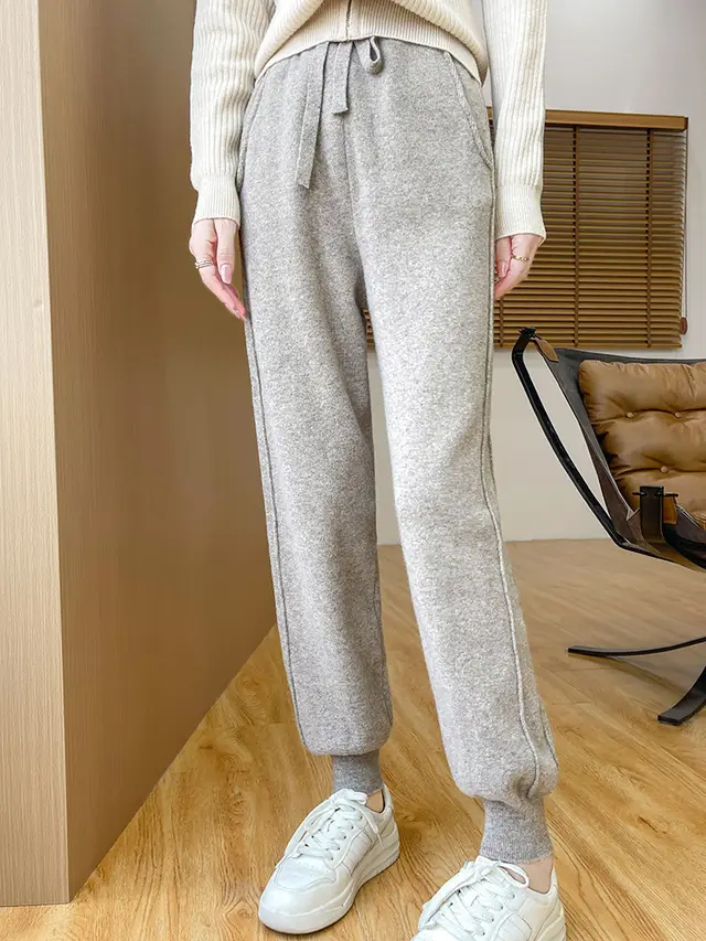 Autumn And Winter Wool Knitted Loose Slimming Loose Tapered Pants This Purple - Shop at LoveMi