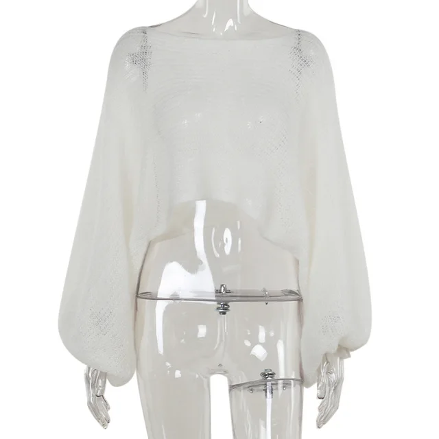 Fashion White Mesh See through Lantern Sleeve Women Light Apricot - Shop at LoveMi
