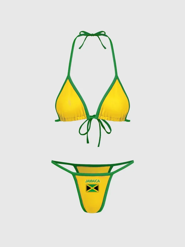 European Station Bikini Halter Triangle Bag Contrast Color Swimsuit Female Summer Basic Set Yellow - Shop at LoveMi