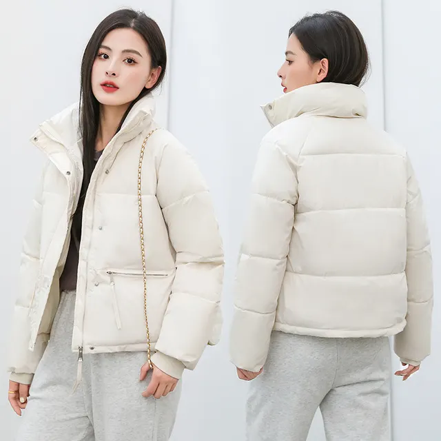 American Short Stand up Collar Cotton padded Clothes Loose Thick Bread Suit Fashion Beige - Shop at LoveMi